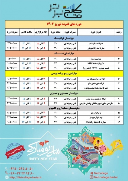 برگزاری دوره های فشرده ویژه نوروز 1404 با تخفیف